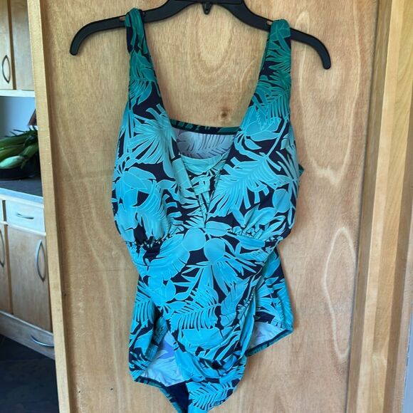 Land's End plus size Grecian slender suit emerald navy green ombre size 18 W - Picture 1 of 12